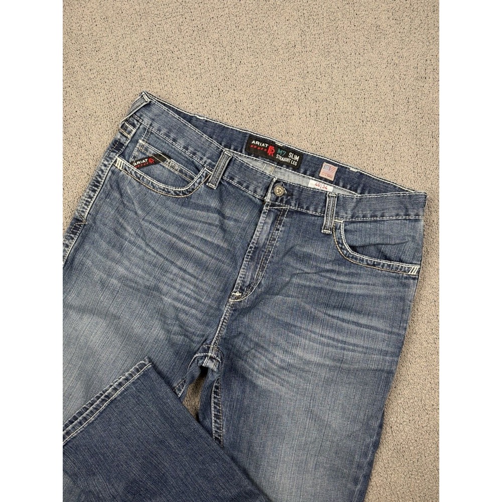 Ariat FR Jeans Mens 40x34 Blue M7 Slim Straight Leg Flame Resistant CAT 2 2112